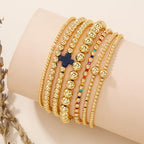 14K Gold Beaded Cross Beaded Bracelet Stack Set for Women,7PCS Bohemian Colorful Beads Ball Stretch Stackable Bracelets Trendy Holiday Birthday Gift - color: Navy Blue