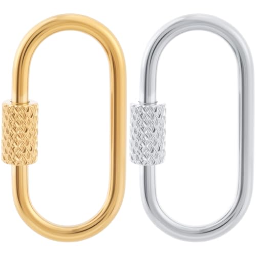 2 Pcs Locking Carabiner Small, Oval Jewelry Carabiner, Silver Carabiner Clasp, Metal Carabiner Necklace for DIY Necklace Bracelets Jewelry Making Hook (Silver, Gold) - color: 2 Pcs-Silver, Gold, Style1