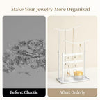 LAMU Jewelry Organizer, 5 Tier Jewelry Stand Display with Anti Entanglement Necklace Holder Tree, Height Adjustable Stroage for Earrings Rings Studs Bracelet, Valentines Day Gifts for Women, White - color: White
