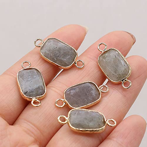 LHJ 7 Pcs Natural Stone Connectors Rectangle Shape Healing Crystal Double Loop Charms for Jewelry Making Necklace Bracelet