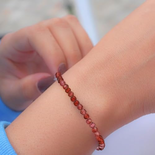 Faceted Bracelet for Women, Certified 925 Sterling Silver with 18K Gold Vermeil Healing Crystal Bracelets for Women - Crystals and Healing Stone Bracelet Women Jewelry for Gift - color: Garnet