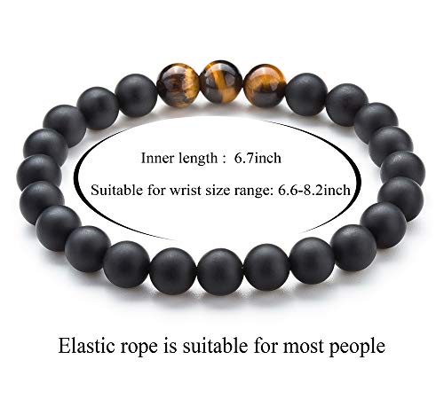 Hamoery Men Women 8mm Tiger Eye Stone Beads Bracelet Elastic Natural Stone Yoga Bracelet Bangle - color: B-3 Pcs Set 2-21003
