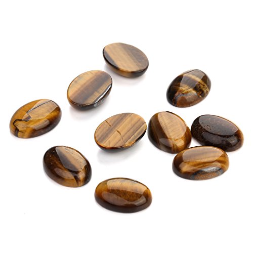 10pcs Yellow Tiger Eye Stone Oval Cabochons Stone Jewelry Round Flat-Back Design No Hole Beads Half Round Charms for Jewelry Making (10x14mm) - size: 10x14mm