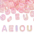 FASHEWELRY 50Pcs UV Plating Rainbow Iridescent Acrylic Letter Beads with Large Hole Large Letter Blocks Charms 3D Letters Chunky Vowel Alphabet Beads for Key Chains Necklace DIY Arts Craft (Pink) - color: Pink, size: Vowels