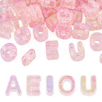 FASHEWELRY 50Pcs UV Plating Rainbow Iridescent Acrylic Letter Beads with Large Hole Large Letter Blocks Charms 3D Letters Chunky Vowel Alphabet Beads for Key Chains Necklace DIY Arts Craft (Pink) - color: Pink, size: Vowels