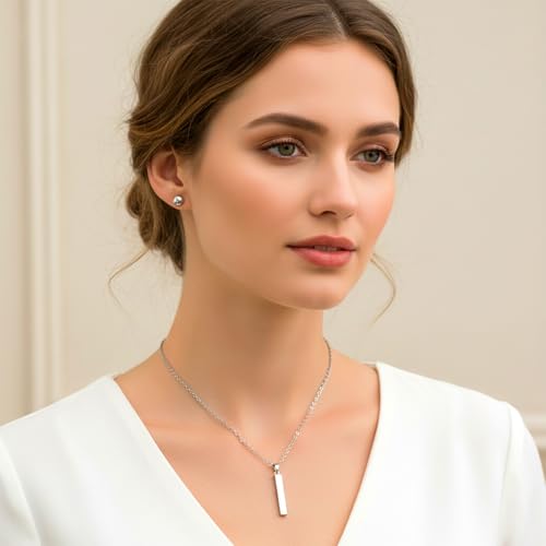 18 Pcs Stainless Steel Rectangle Pendant Necklace Engravable Stainless Steel Rectangular Pendants Stamping Blank Bar Pendant for Birthday and Christmas Gifts