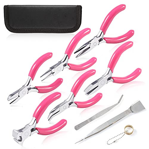 SPEEDWOX 3" Jewelry Pliers Set, 10 Pack Include Wire Cutters Bent Nose Pliers Round Nose Pliers Long Nose Pliers End Nipper Flat Nose Pliers, with Storage Pouch Tweezers with Shovel for DIY Craft - style: 3" Pliers Set