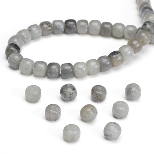 BEADIA Natural Spectrolite Flat Cut Round Drum Stone 8mmx7mm Loose Semi Gemstone Beads for Jewelry Making 38cm - color: Spectrolite