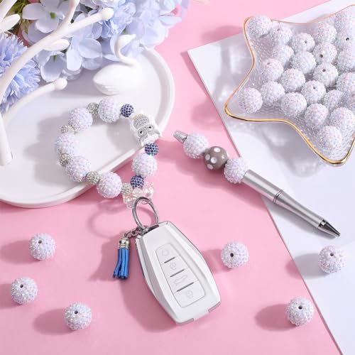 SUNNYCLUE 40Pcs Chunky Resin Rhinestone Beads 20mm White Rhinestone Round Disco Ball Bulk Chunky Bubblegum Spacer Beads for Jewelry Making Bracelet Necklace Pen Craft Supplies - color: 40pcs 20mm White Rhinestone Beads