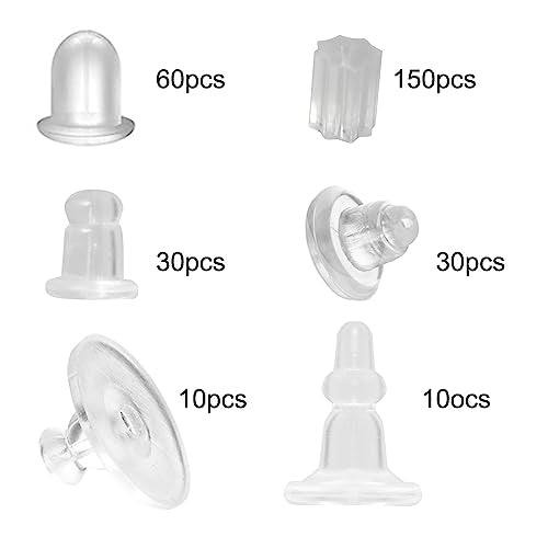 290pcs Silicon Earring Backs for Studs, Full Cover Earring Backs, 6 Styles Clear Hypoallergenic Rubber Earrings Safety Back Stopper Replacement Kit (Mixed Styles) - color: 6 Mixed Styles