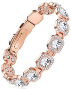 Feraco Pure Copper Bracelets for Women, 4X Ultra Strength Magnetic Bracelet with 3800 Gauss Neodymium Magnets & Dazzling Austrian Cut Crystals Stone, Adjustable Jewelry Gift - style: Radiant Square Shine - Rose Gold