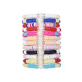 COLORFUL BLING 5-12Pcs Bohemian Love Heart Bead Bracelets for Women Vinyl Disc Heishi Surfer Stackable Stretch Bracelet Summer Beach Boho Jewelry - color: 12pcs pearl