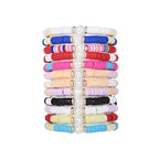 COLORFUL BLING 5-12Pcs Bohemian Love Heart Bead Bracelets for Women Vinyl Disc Heishi Surfer Stackable Stretch Bracelet Summer Beach Boho Jewelry - color: 12pcs pearl