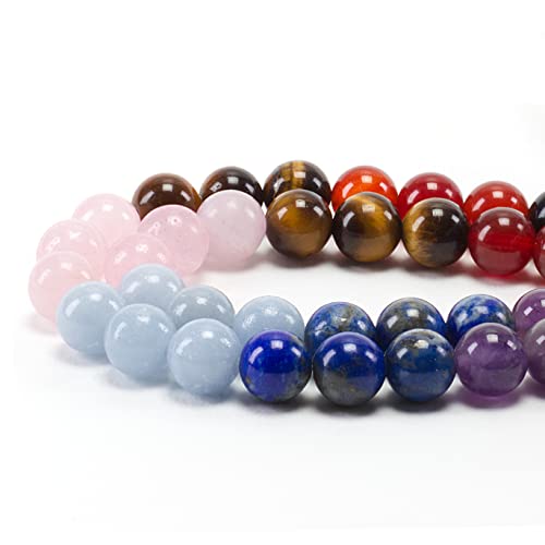 Cherry Tree Collection | 100PCS Gemstone Round Beads for Jewelry Making | Includes Storage Box, Elastic String, and Needles - color: chakra, size: 8mm
