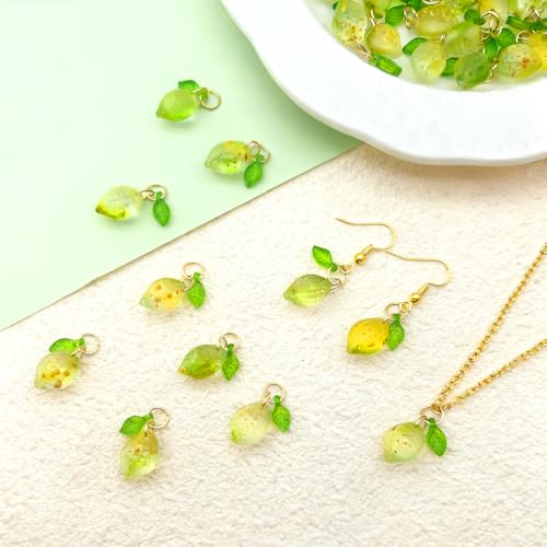 50pcs Glass Pendant Charms - Multicolor Theme Drops for Necklace Craft, Jewelry Making Supplies (Various Styles) - style: Lemon Lime