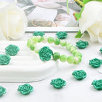 100pcs 15 mm Lovely Rose Flower Beads Green ABS Plastic Roseflower Shape Spacer Beads Floral Flatback Charms Embellishments for DIY Necklace Earrings Jewelry Making Craft Supplies - color: Green