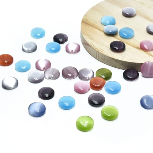 33pcs 12mm Mixed Colors Cat's Eye Coin Stone Loose Gemstone Beads Semi-Precious Craft Supplies for DIY Jewelry Making - color: Coin12mm Mixed Colors