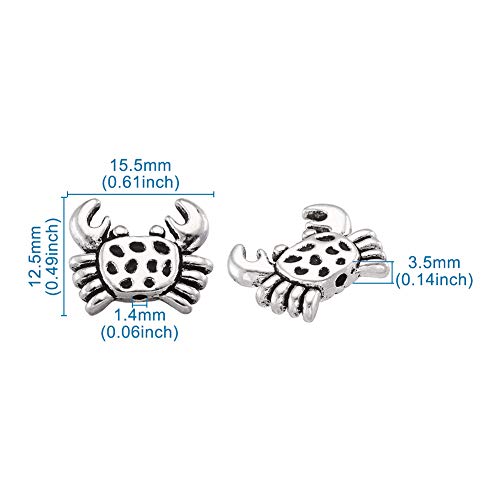 Fashewelry 20Pcs Antique Silver Crab Spacer Beads 12.5x15.5mm Tibetan Metal Sea Life Animal Ocean Creatures Charm Beads Hole: 1.4mm - color: Antique Silver Crab