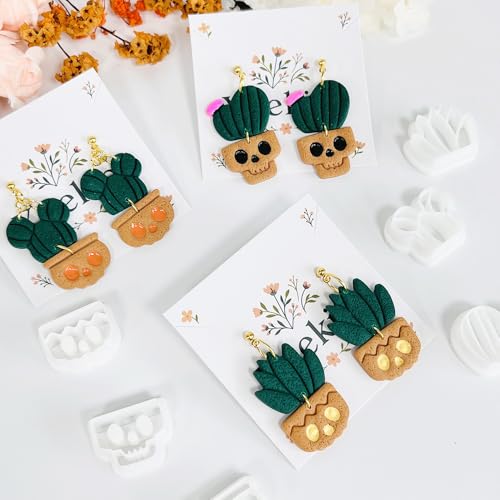 Xaekicr Halloween Cactus Polymer Clay Cutters – 6Pcs Skull Plant Clay Earring Cutters for DIY Halloween Jewelry – Cute Clay Tools for Polymer Clay Crafts - color: T color