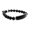 Justinstones Gem Semi Precious Gemstone Love Heart Charm Stretch Beaded Bracelet Unisex - color: Black Agate