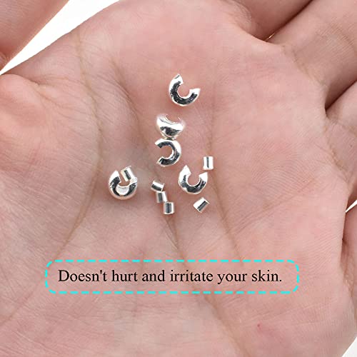 2mm Tiny Tube Crimp Beads and 4mm Crimp Bead Knot Covers Half Round Easy to Position Two Sides Keep Flush Close Neatly Evenly Stop Wire Wear No Irritate for Jewelry Craft Silver 90sets - size: 4mm-2mm-Silver-90Pcs