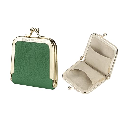 Royal Bagger Genuine Cow Leather Ultra-Slim Mini Jewelry Box, Ring & Necklace Storage, Slim Coin Purse with Kiss Lock for Women 3120 (Lake Green) - color: Lake Green