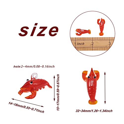 FASHEWELRY 5Pcs Handmade Lobster Lampwork Glass Pendants Red Crayfish Loose Beads Charms for DIY Jewelry Craft Making - color: Lobster-Red