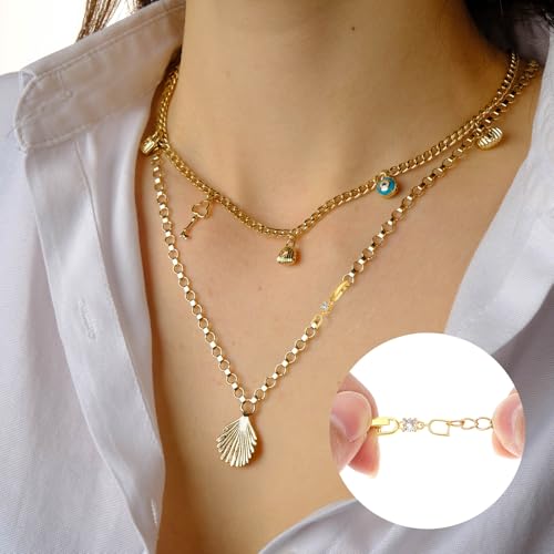 4Pcs Gold Bracelet Foldover Extension Clasp Gold Plated Crystal Rhinestone Foldover Extension Clasp Set Anklet Fold Over Extender Clasps for Jewelry Making(1.06 in)