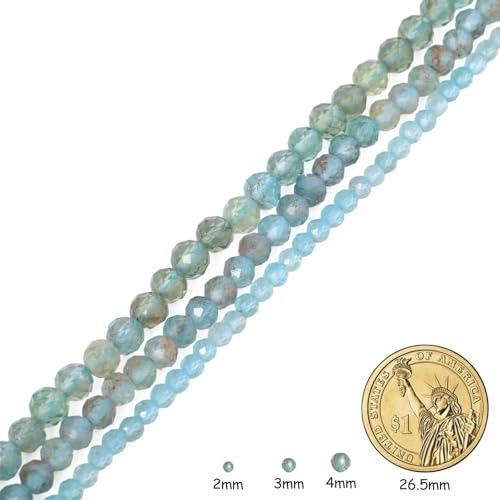 Natural Blue Apatite Beads, 2mm 180pcs Small Round Faceted Loose Gemstones for DIY Jewelry Making, Handmade Bracelet and Necklace Crafting, with Size Card - color: Blue Apatite, size: 2mm