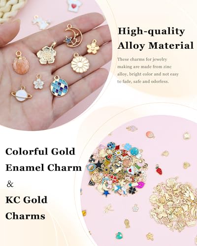 JIALEEY 160Pcs Charms for Jewelry Making, Wholesale Bulk Lots Assorted Gold-Plated Enamel Charms for Necklace Bracelet Earring Jewelry Making and Crafting