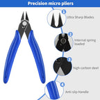 5 Inch Micro Flush Cutter, 5Pack Small Wire Cutters Spring Loaded Cutting Pliers, Wire Cutters for Jewelry Making, Soft Copper Wire, Floral, Electronics, Model Craft, Heating Wire, 3D Print - color: 5 Pack