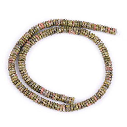 JOE FOREMAN 2x6mm Natural Green Unakite Jasper Stone Heishi Disc Rondelle Spacer Beads for Jewelry Making Full 15" Strand Energy Stone Healing Power Crystal - color: Green Unakite Jasper