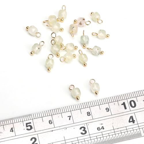 Beadia Natural Faceted Cube Stone Charms 4mm 30pcs with Untarnish Metal Accessories Loose Square Beads for DIY Jewelry Making - color: Prehnite