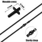 Fiusem Cross Necklace for Men, Silver/Gold/Black Mens Cross Necklaces with 2.5mm Cross Chain and Stainless Steel Cross Pendant, Box Chain 16-24 Inch, Jewelry Gift - size: 24.0 Inches, style: Small Black cross: 1.2" * 0.7"