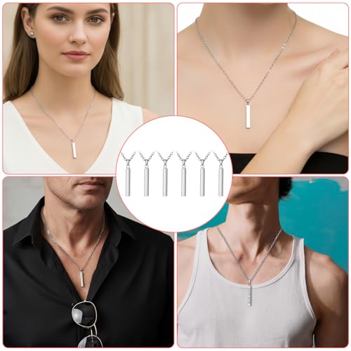 18 Pcs Stainless Steel Rectangle Pendant Necklace Engravable Stainless Steel Rectangular Pendants Stamping Blank Bar Pendant for Birthday and Christmas Gifts