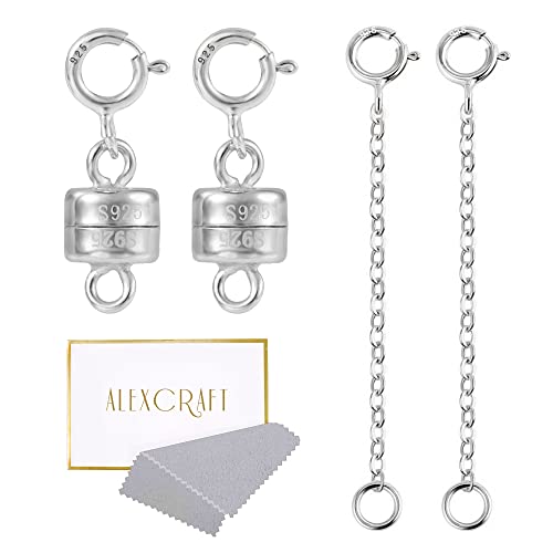 925 Sterling Silver Magnetic Jewelry Clasps Magnetic Necklace Clasps and Closures Sterling Silver Bracelet Necklace Extender - color: D-White Gold