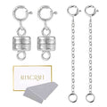 925 Sterling Silver Magnetic Jewelry Clasps Magnetic Necklace Clasps and Closures Sterling Silver Bracelet Necklace Extender - color: D-White Gold