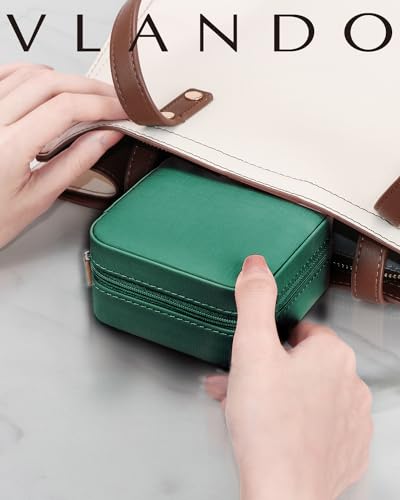 VLANDO Small Travel Jewelry Box Organizer - Girls Women Gift Rings Earrings Necklaces Jewelry Storage Display Case Dark Green - color: H.Dark Green