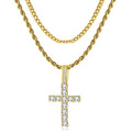 GEMOSA Cross Chain for Men 14K Gold Silver Plated Solid Iced Out 5A+ Cubic Zirconia Stainless Steel Cuban Link rope Layered Chains 16-24 Inch Large Cross Diamond Pendant Nceklace Jewelry Gifts - color: Yellow Gold, size: 16/18 inch