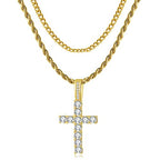 GEMOSA Cross Chain for Men 14K Gold Silver Plated Solid Iced Out 5A+ Cubic Zirconia Stainless Steel Cuban Link rope Layered Chains 16-24 Inch Large Cross Diamond Pendant Nceklace Jewelry Gifts - color: Yellow Gold, size: 18/20 inch