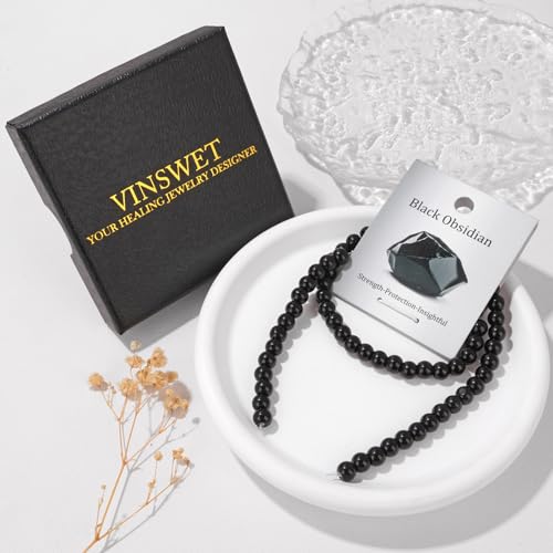 Vinswet 60pcs 6mm Black Obsidian Natural Stone Beads Round Genuine Real Stone Beading Loose Gemstones DIY Smooth Bead for Bracelet Necklace Earrings Jewelry Making - color: Black Obsidian, size: 6mm