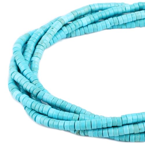 Natural Blue Turquoise Heishi Spacer Beads Loose Semi Precious Flat Round Gemstone Disc Shape Stone for Beading Jewelry Making 4x2mm 15.5" - color: Blue Turquoise