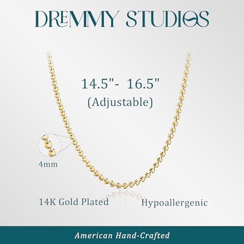 Dremmy Studios Dainty Gold Choker Necklace for Women 14K Gold Plated Coin Disc Figaro Layered Beaded Flat Mariner Sideways Cross Wishbone Link Clavicle Necklaces - style: 4.0mm Heart Chain