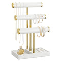 bussdis 3 Tier Bracelet Holder Display - White Leather Bracelet Holder, Detachable T Bar Jewelry Holder Organizer for Bracelet, Necklace, Earrings, Rings, Watches, Bangle - color: White