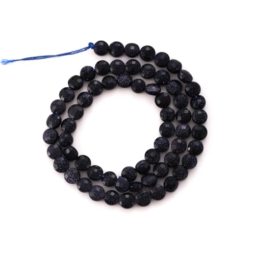 6mm Faceted Natural Bluesand Stone Beads Coin Disc Gemstone Spacer Beads for Jewelry Making DIY Bracelet Necklace - color: Bluesand