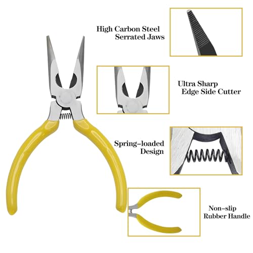 5 Pcs 5" Needle Nose Pliers, Long Nose Pliers Set with Side Cutter,Mini Fine Needle Nose Pliers with Comfort Grip, Precision Small Needle Nose Plier for Electronics, Craft, Jewelry Making