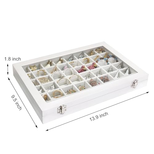 Siveit Jewelry Tray Organizer Box 48 Grid Jewelry Display Organizer Box with Transparent Lid Rings Earrings Necklaces Pendants Display Box Suitable for Women and Girls (48 Grid, White) - color: White