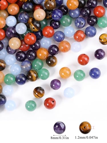 Jovivi 7 Chakras Natural Stone Beads Colorful 100pcs 8mm Mixed Energy Healing Crystals Polished Round Gemstone Beads,Genuine Real Stone Beads for Bracelet Necklace Jewelry Making - color: 7 Chakra