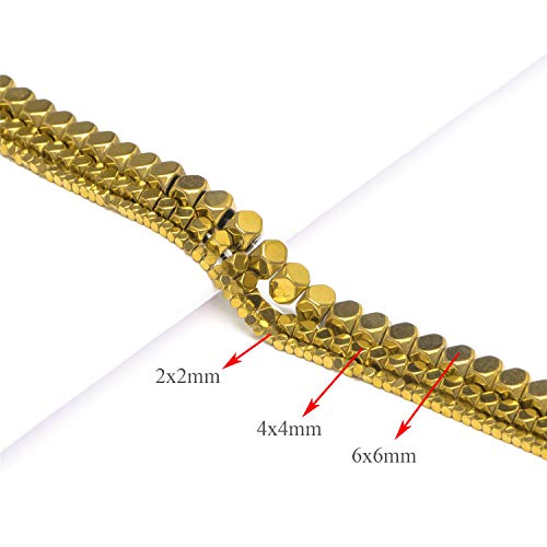 AD Beads Natural Hematite Gemstone Faceted Square Cube Loose Beads 16" 2x2mm 4x4mm (2x2mm, Metallic Gold) - color: Metallic Gold, size: 2x2mm