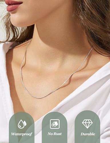 LOLIAS 2Pcs Stainless Steel Chain Necklace for Women - 1mm Thin & Strong Silver Chain Necklace - Hypoallergenic Snake Box Necklace, 16 18 20 22 24 28 30 Inch